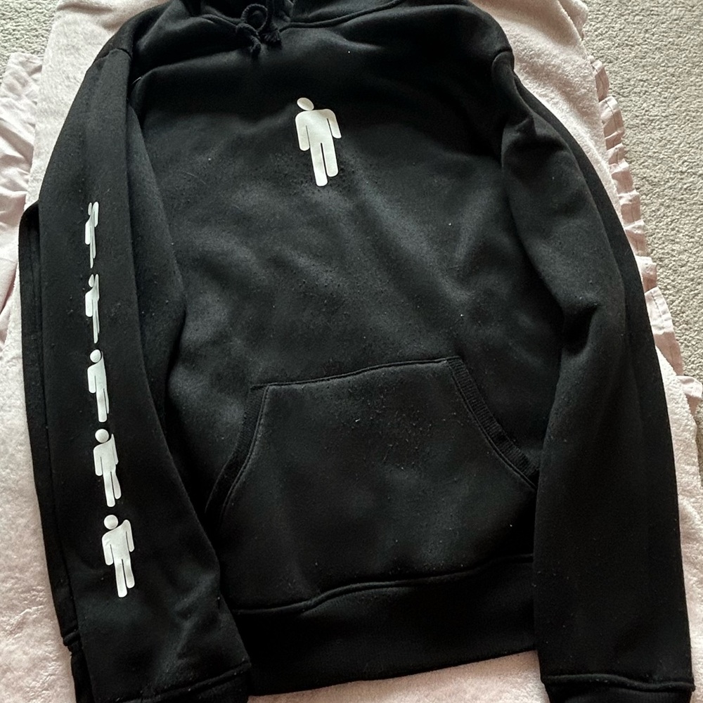 Billie Elish Black Hoodie Sweater with White Icon Details